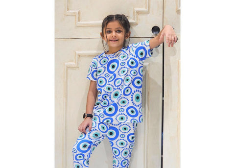 Black Lycra Blend Printed T-Shirt & Pant for Girls